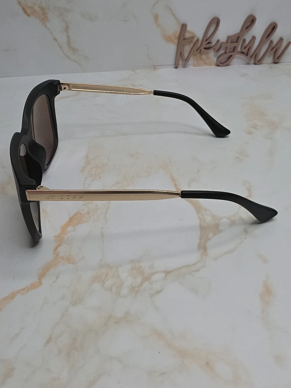 Diff Hailey Mate Black Frame Sunglasses Mirror Pink Gold Lenses